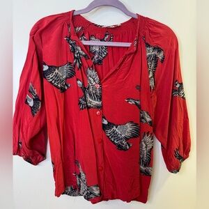 Tucker classic blouse 100% silk button down geese pattern top